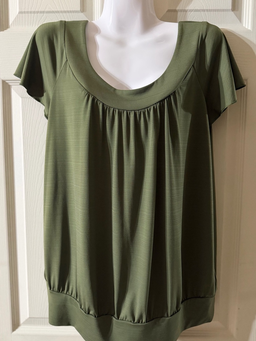 AB Studio Olive Green Scoop Neck Top